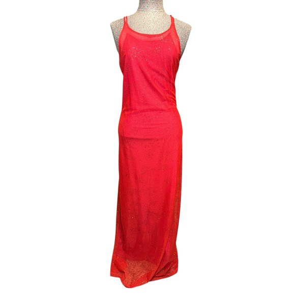 VTG Y2K My Michelle Red Fairycore Sparkle Shimmer Halter Dress Formal Maxi L - Picture 1 of 7